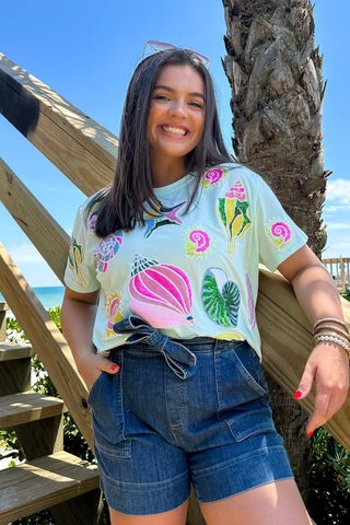 Queen of Sparkles Light Blue Sequin Seashell Tee-Tops-Queen of Sparkles-L. Mae Boutique & Wild Mabel Clothing