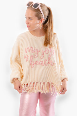 Queen of Sparkles My Job Is Beach Fringe Sweater-Tops-Queen of Sparkles-L. Mae Boutique & Wild Mabel Clothing