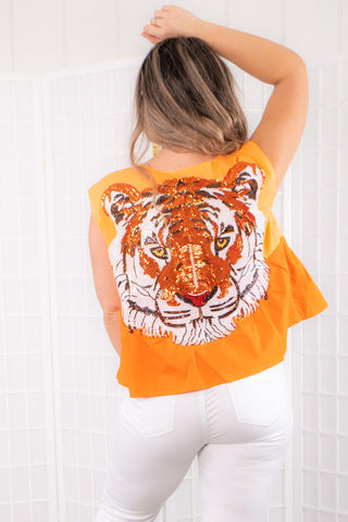 Queen of Sparkles Orange Tiger Head Tank-Tops-Queen of Sparkles-L. Mae Boutique & Wild Mabel Clothing