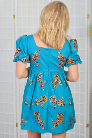 Queen of Sparkles Teal Leopard Dress-Queen of Sparkles-L. Mae Boutique