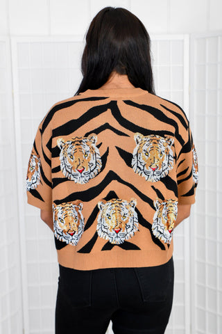 Queen of Sparkles Tiger Head Scattered Sweater-Queen of Sparkles-L. Mae Boutique
