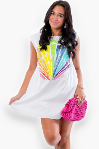 Queen of Sparkles White Oversized Rainbow Shell Tank Dress-Queen of Sparkles-L. Mae Boutique