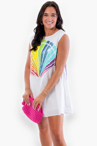 Queen of Sparkles White Oversized Rainbow Shell Tank Dress-Queen of Sparkles-L. Mae Boutique