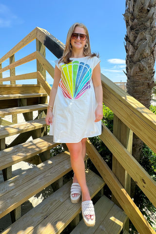 Queen of Sparkles White Oversized Rainbow Shell Tank Dress-Dresses-Queen of Sparkles-L. Mae Boutique & Wild Mabel Clothing