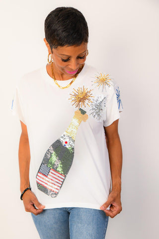 Queen of Sparkles White USA Popping Champagne Tee-Queen of Sparkles-L. Mae Boutique