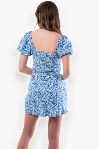 Rachel Blue Floral Mini Skirt-Le Lis-L. Mae Boutique