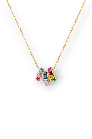 Rainbow Gold 3 Ring Pendant Necklace-Golden Stella-L. Mae Boutique