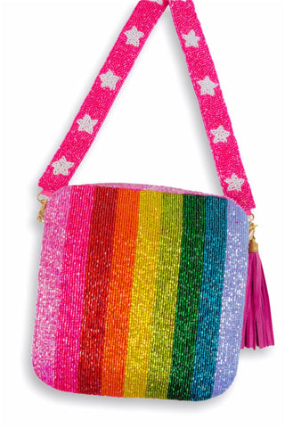 Rainbow Stripe Star Beaded Bag-L. Mae Boutique-L. Mae Boutique