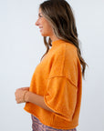 Lightweight orange cropped sweater for Tennessee game day, Colorful short sleeve sweater for college football