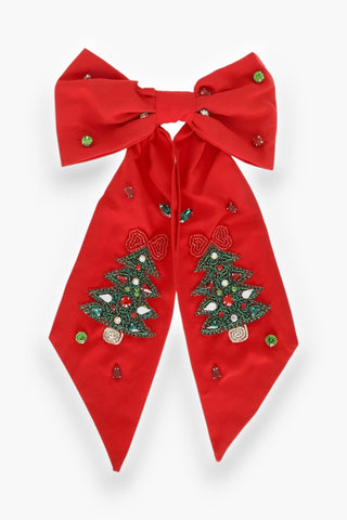 Red Christmas Tree Beaded Hair Bow-Accessories-Trend Lab-L. Mae Boutique & Wild Mabel Clothing