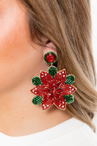 Red & Green Christmas Poinsettia Beaded Earrings-Jewelry-Pannee-L. Mae Boutique & Wild Mabel Clothing