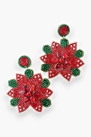 Red & Green Christmas Poinsettia Beaded Earrings-Jewelry-Pannee-L. Mae Boutique & Wild Mabel Clothing