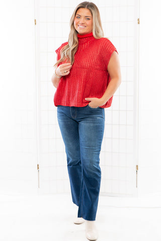 Red Metallic Foil Sleeveless Sweater-Tops-She + Sky-L. Mae Boutique & Wild Mabel Clothing