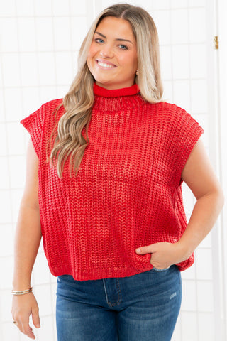 Red Metallic Foil Sleeveless Sweater-Tops-She + Sky-L. Mae Boutique & Wild Mabel Clothing