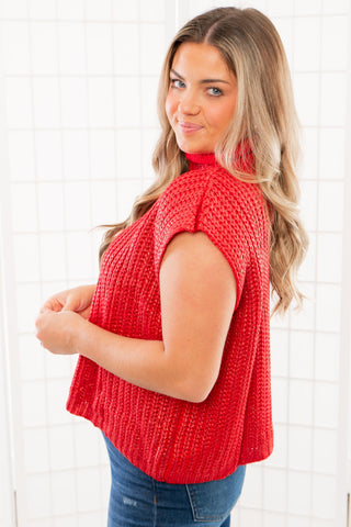 Red Metallic Foil Sleeveless Sweater-Tops-She + Sky-L. Mae Boutique & Wild Mabel Clothing