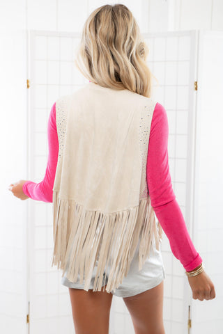 Rhinestone Cowgirl Natural Suede Fringe Vest-Outerwear-Vocal-L. Mae Boutique & Wild Mabel Clothing