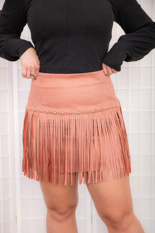 Rhinestone Suede Fringe Skirt-MainStrip-L. Mae Boutique