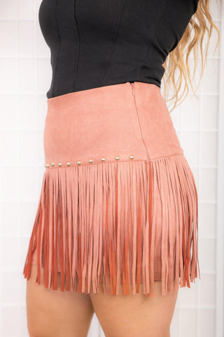 Rhinestone Suede Fringe Skirt-Bottoms-MainStrip-L. Mae Boutique & Wild Mabel Clothing