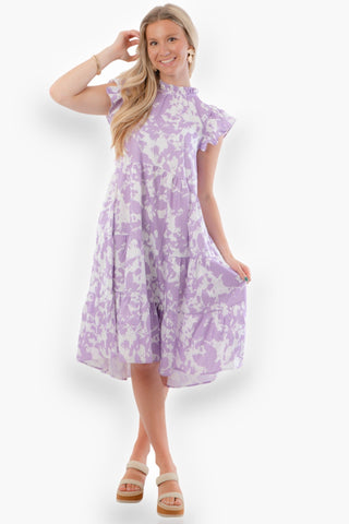 Riley Lavender Abstract Tiered Ruffle Sleeve Dress-Pinch-L. Mae Boutique