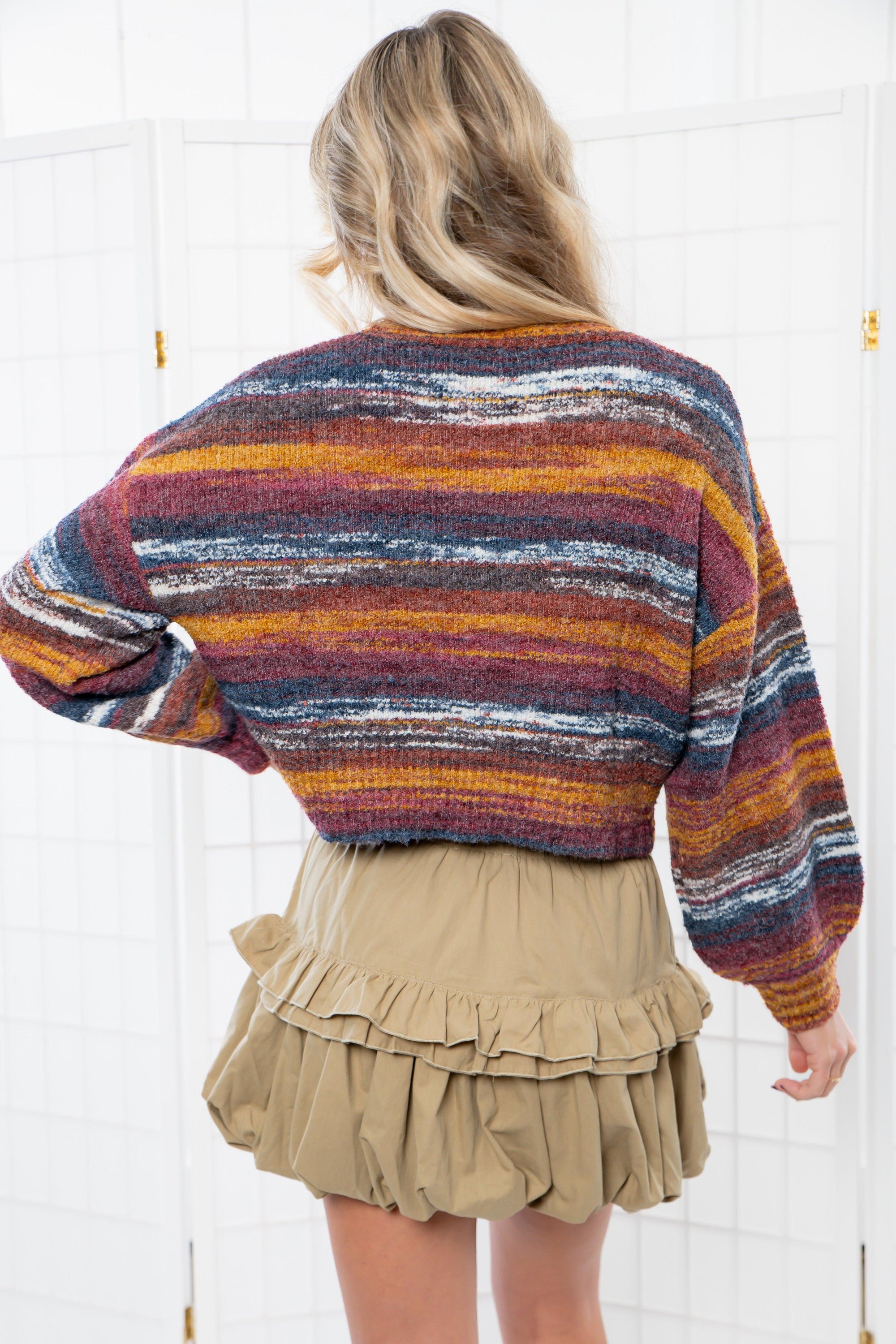 Rita Multi Stripe Boucle Cropped Sweater-Tops-Needii-L. Mae Boutique &amp; Wild Mabel Clothing