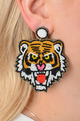 Roaring Tiger Face Beaded Earrings-Jewelry-Golden Stella-L. Mae Boutique & Wild Mabel Clothing