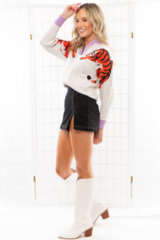 Roaring Tiger Purple Trim Collared Sweater-Tops-Sparkle City-L. Mae Boutique & Wild Mabel Clothing