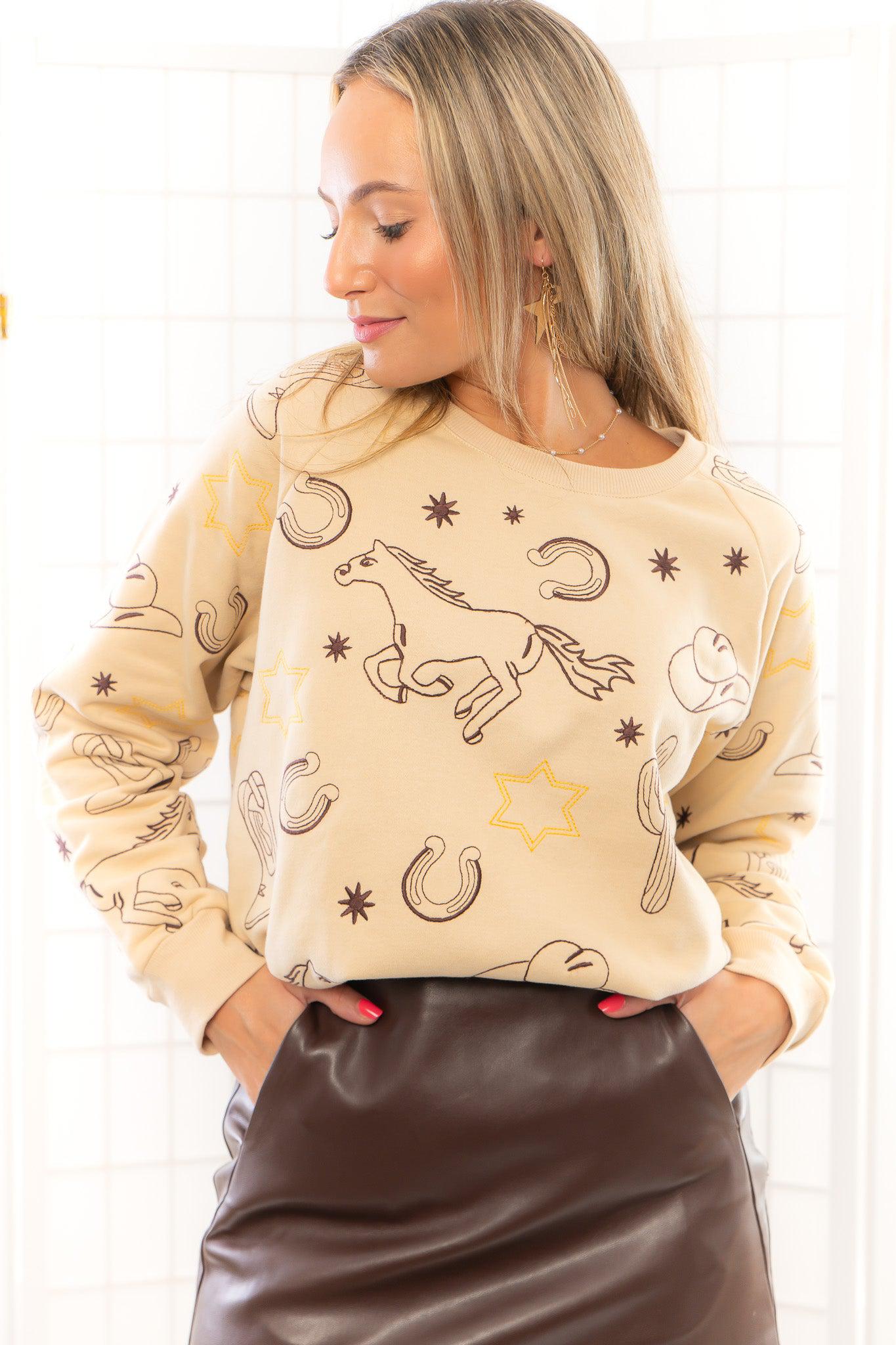 Rodeo Western Icon Crewneck-Tops-Blue B-L. Mae Boutique &amp; Wild Mabel Clothing