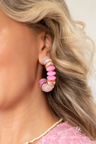 Roxanne Pink Beaded Chunky Hoop Earrings-Jewelry-Golden Stella-L. Mae Boutique & Wild Mabel Clothing