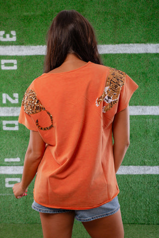 Rust Tiger Bling Embellished Tee-Tops-Blue B-L. Mae Boutique & Wild Mabel Clothing