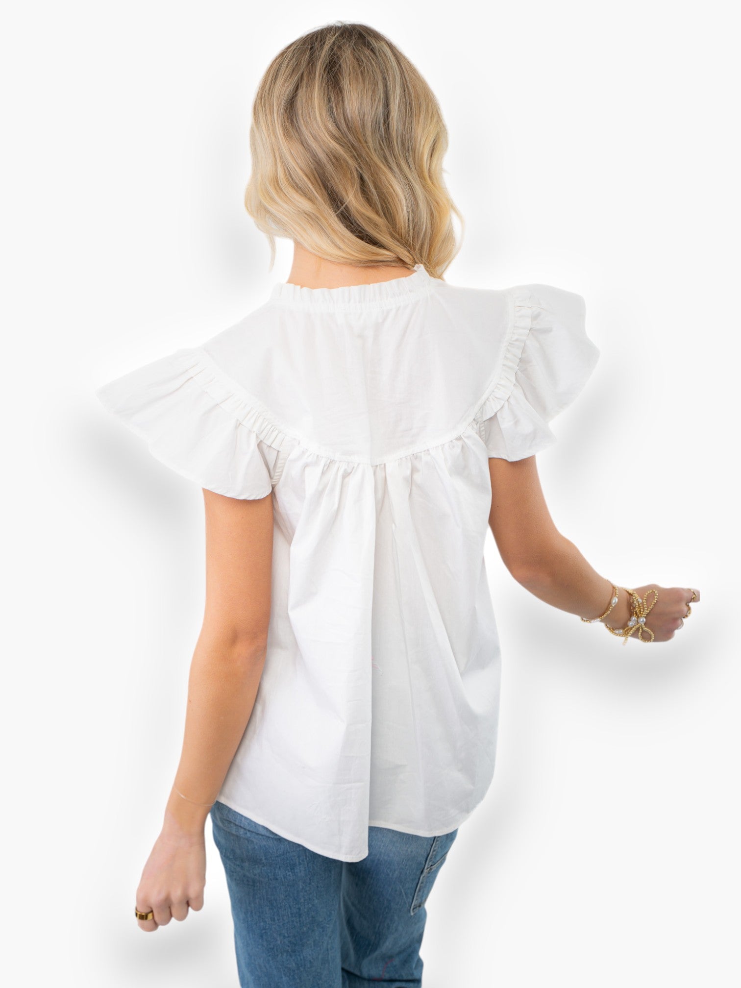 Ruth White Ruffle Sleeve Poplin Top-Tops-ODDI-L. Mae Boutique &amp; Wild Mabel Clothing