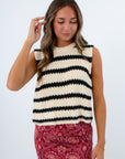 Lightweight black and white striped sweater for year-round wear, black and white striped knit tank, striped knit tank