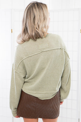 Sage Green Drop Shoulder Pocket Sweater-Tops-Very J-L. Mae Boutique & Wild Mabel Clothing