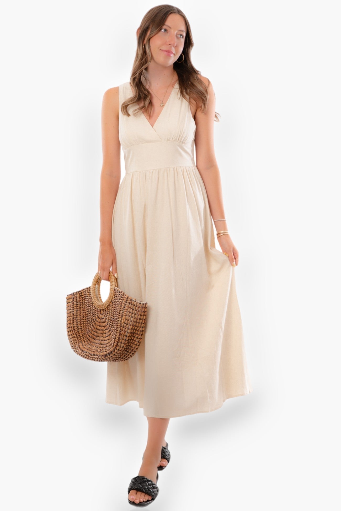 Salty Wishes Empire Waist Linen Midi Dress-Dresses-Mittoshop-L. Mae Boutique &amp; Wild Mabel Clothing