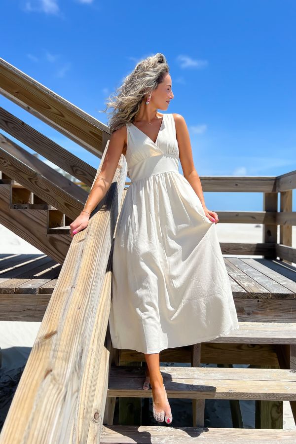 Salty Wishes Empire Waist Linen Midi Dress-Dresses-Mittoshop-L. Mae Boutique & Wild Mabel Clothing