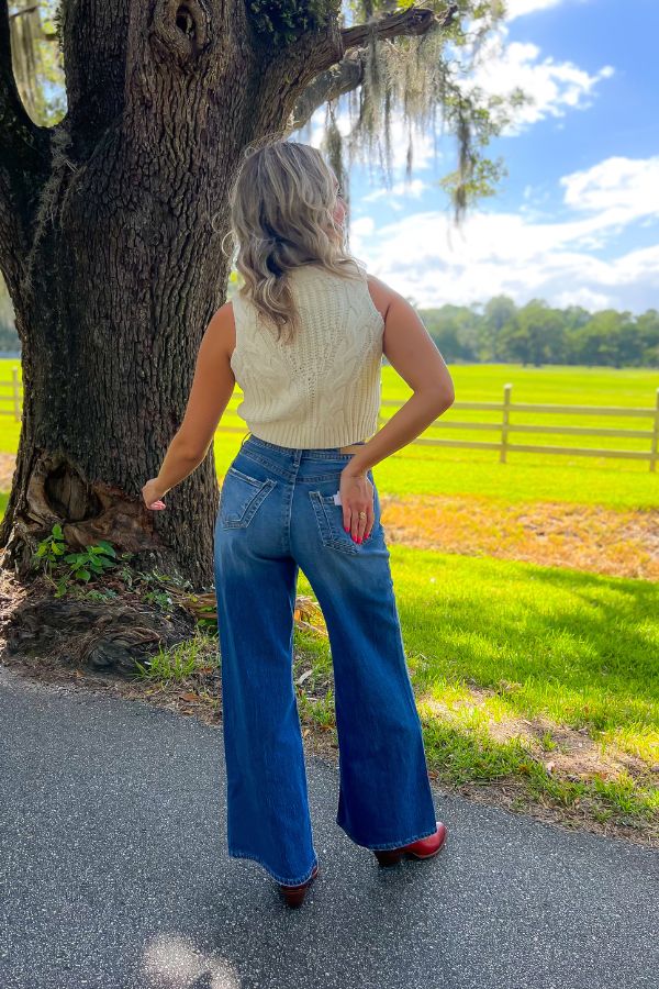 Samantha Medium Wash Wide Leg Denim-Bottoms-Cello-L. Mae Boutique & Wild Mabel Clothing