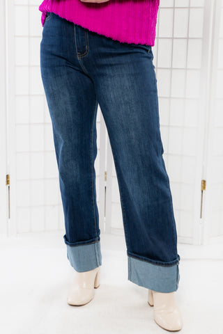 Saylor Dark Wash Straight Leg Cuffed High Rise Denim-Denim-Q2-L. Mae Boutique & Wild Mabel Clothing