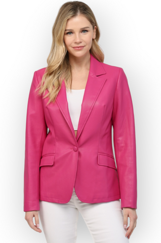 Hot Pink Leather Blazer-Fate-L. Mae Boutique