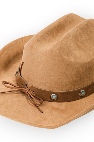 Elenor Taupe Studded Suede Cowgirl Hat-Fame Accessories-L. Mae Boutique
