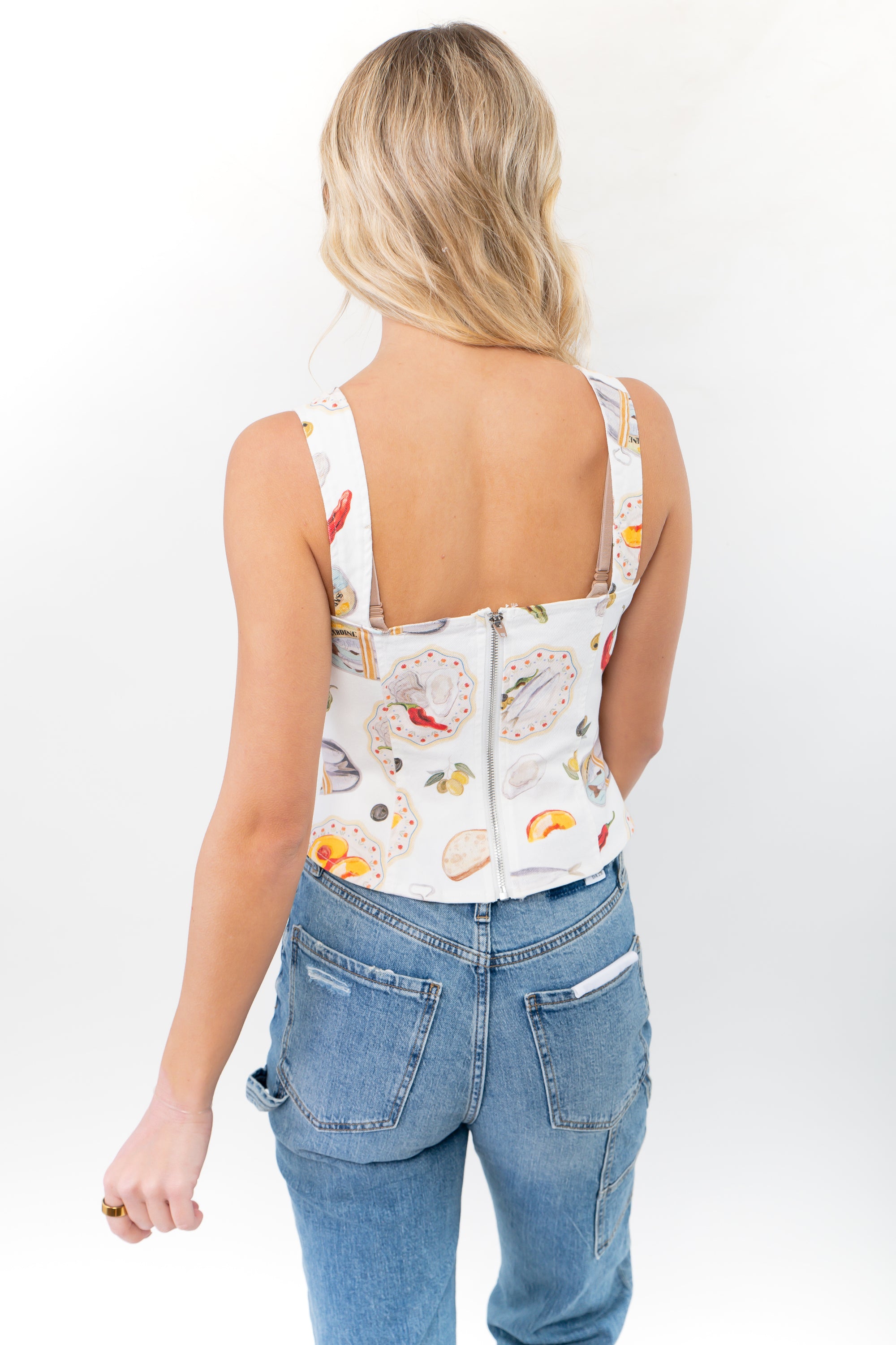 Seaside Picnic Printed Denim Top-Tops-Bailey Rose-L. Mae Boutique &amp; Wild Mabel Clothing