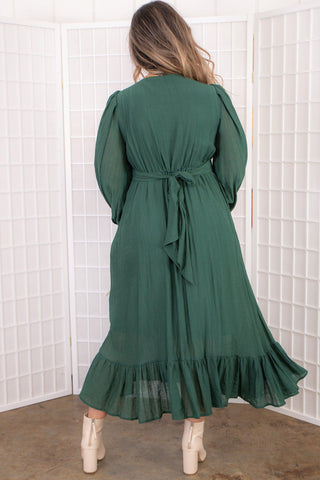 Seasons Greetings Hunter Green Twist Bodice Midi Dress-BaeVely-L. Mae Boutique
