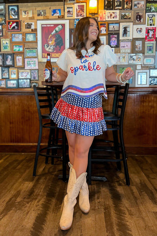 Seeing Stars Red, White, & Blue Sequin Mini Skirt-day + moon-L. Mae Boutique