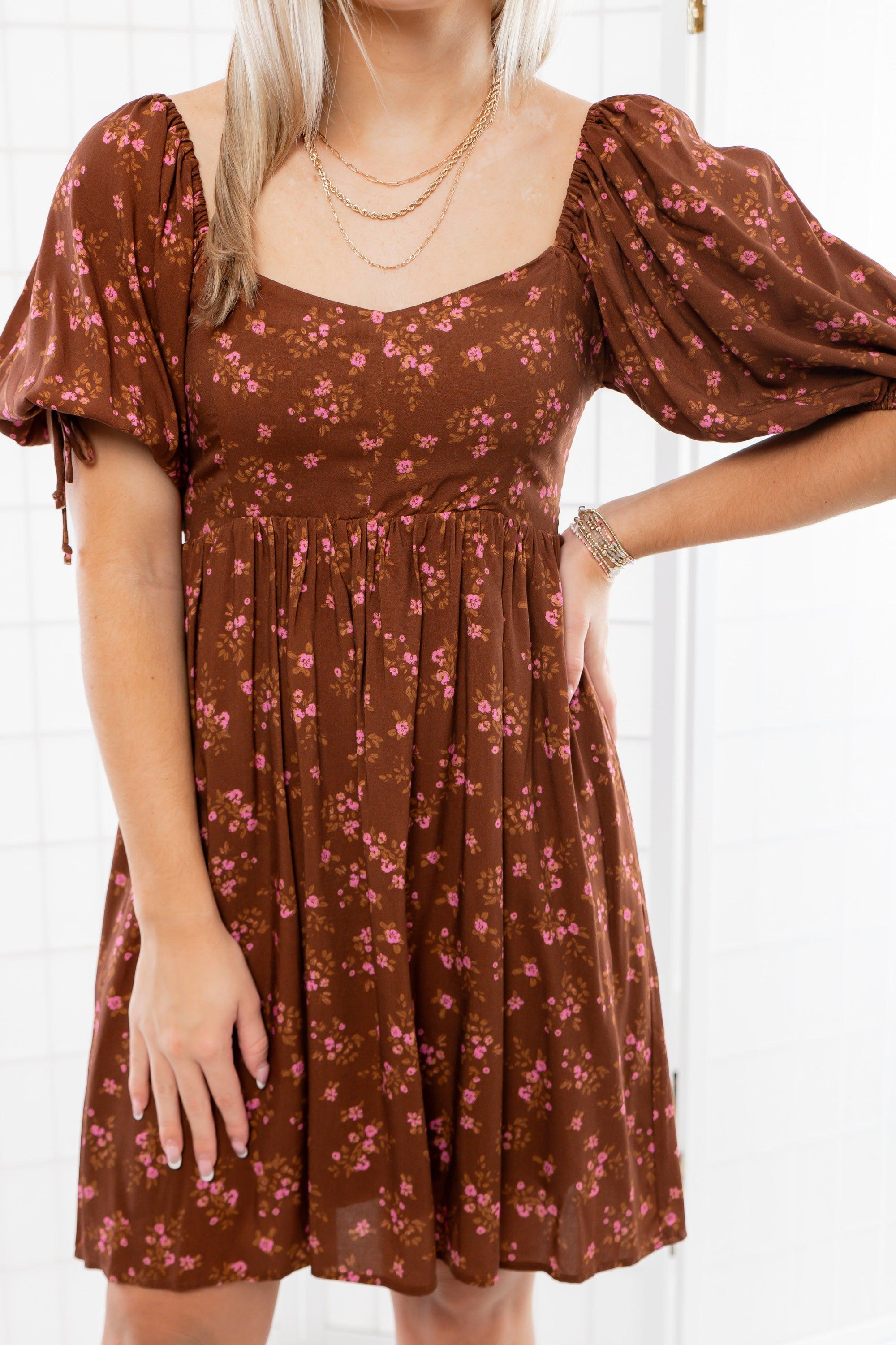 Shiloh Pecan Floral Mini Dress-Dresses-Saltwater Luxe-L. Mae Boutique & Wild Mabel Clothing