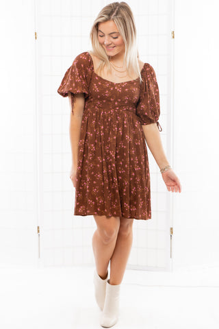 Shiloh Pecan Floral Mini Dress-Dresses-Saltwater Luxe-L. Mae Boutique & Wild Mabel Clothing