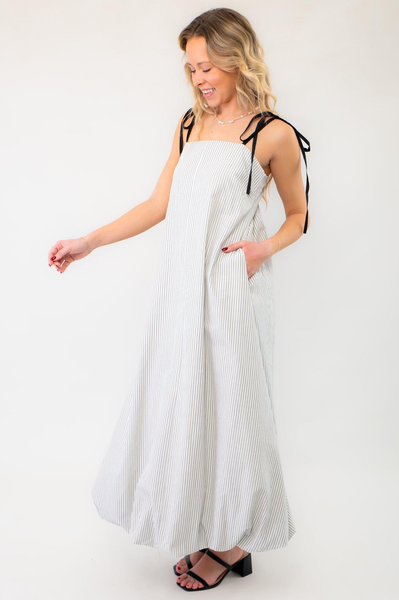 Shoreline Striped Bubble Hem Maxi Dress-Dresses-Heyson-L. Mae Boutique &amp; Wild Mabel Clothing