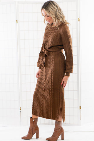 Show Me Your Mumu Chocolate Cable Knit Barb Sweater Dress-Dresses-Show Me Your Mumu-L. Mae Boutique & Wild Mabel Clothing