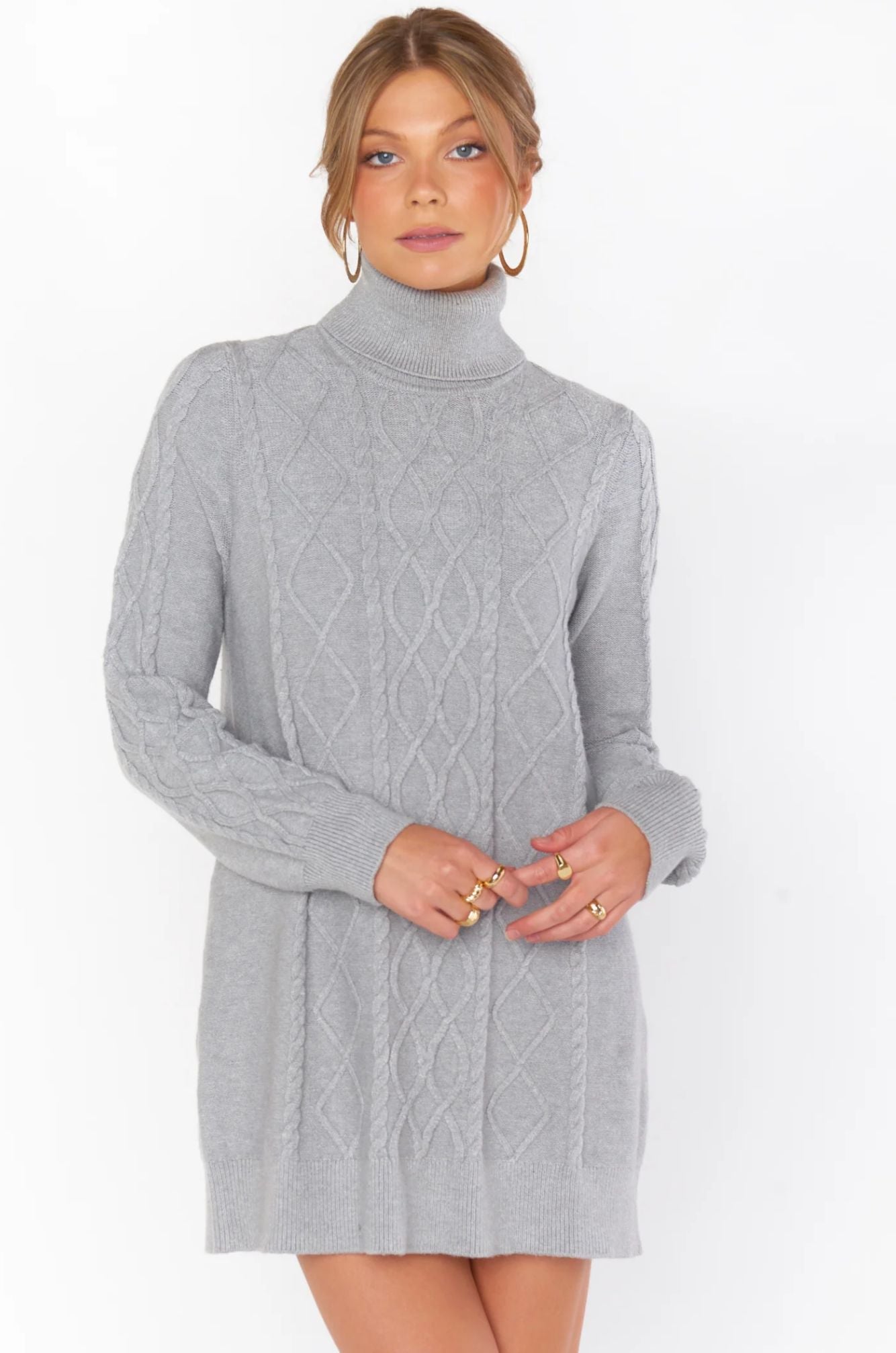 Show Me Your Mumu Grey Cable Knit Montreal Mini Dress-Dresses-Show Me Your Mumu-L. Mae Boutique & Wild Mabel Clothing