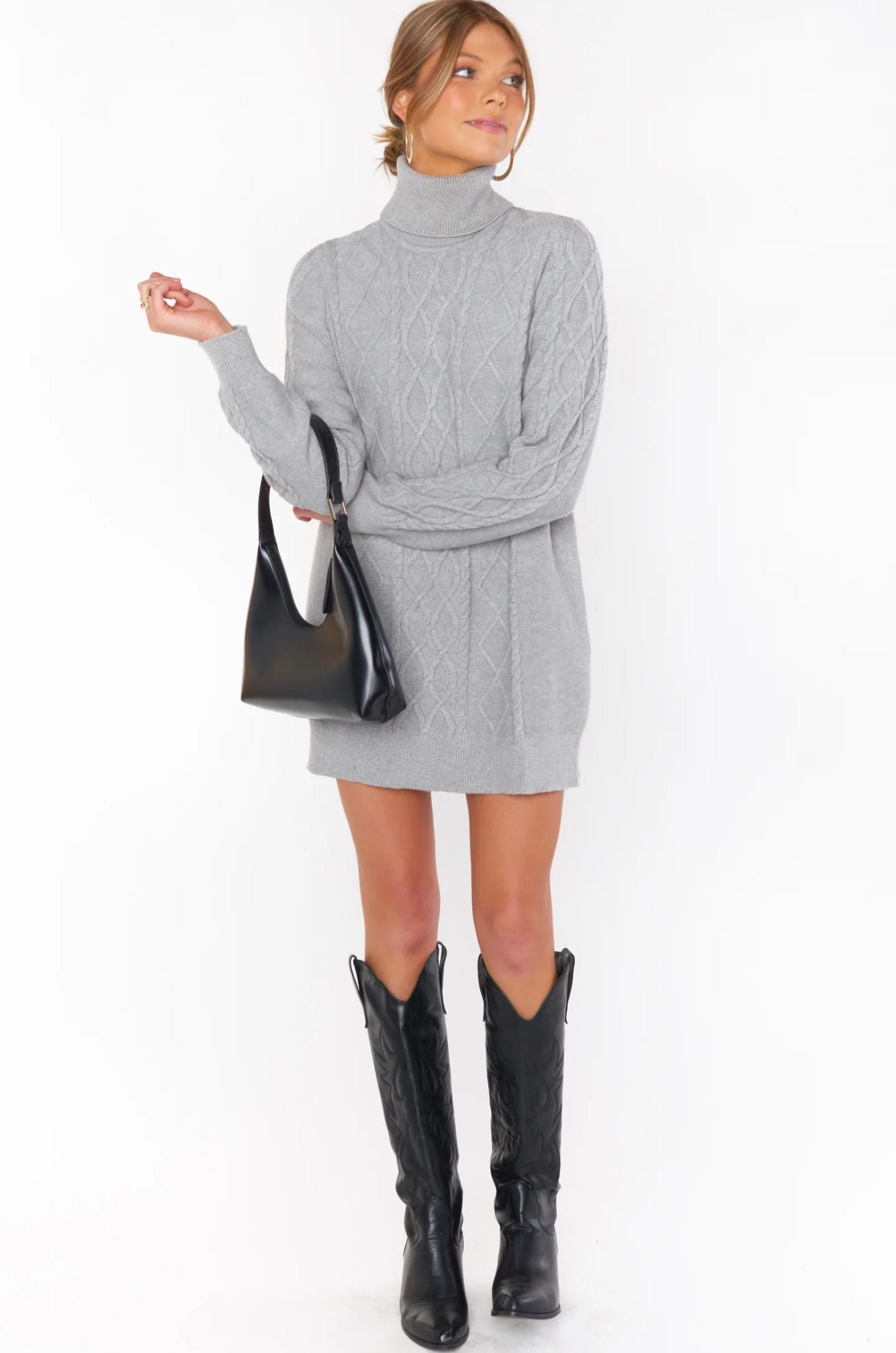 Show Me Your Mumu Grey Cable Knit Montreal Mini Dress-Dresses-Show Me Your Mumu-L. Mae Boutique & Wild Mabel Clothing