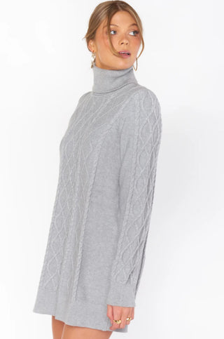 Show Me Your Mumu Grey Cable Knit Montreal Mini Dress-Dresses-Show Me Your Mumu-L. Mae Boutique & Wild Mabel Clothing