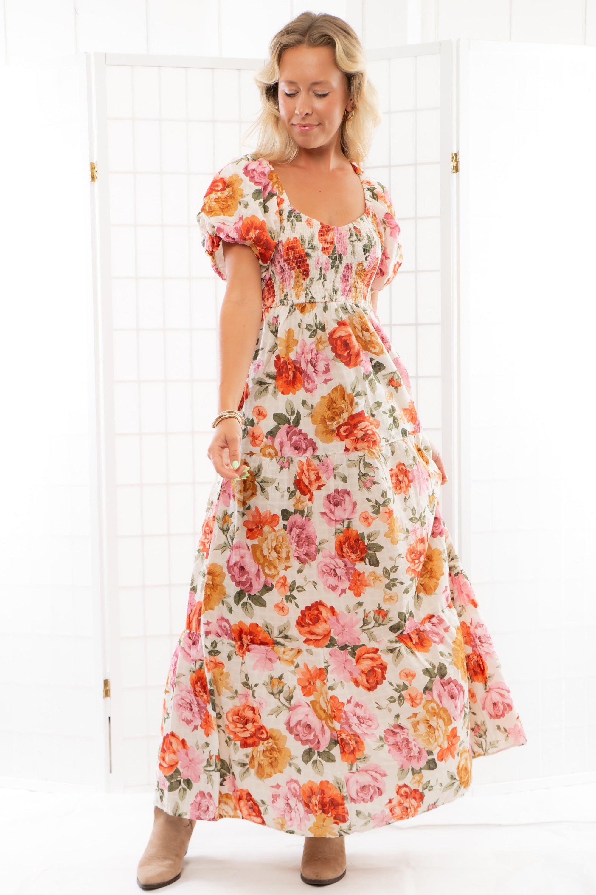 Show Me Your Mumu Ivory Hillside Floral Joanna Midi Dress-Dresses-Show Me Your Mumu-L. Mae Boutique &amp; Wild Mabel Clothing