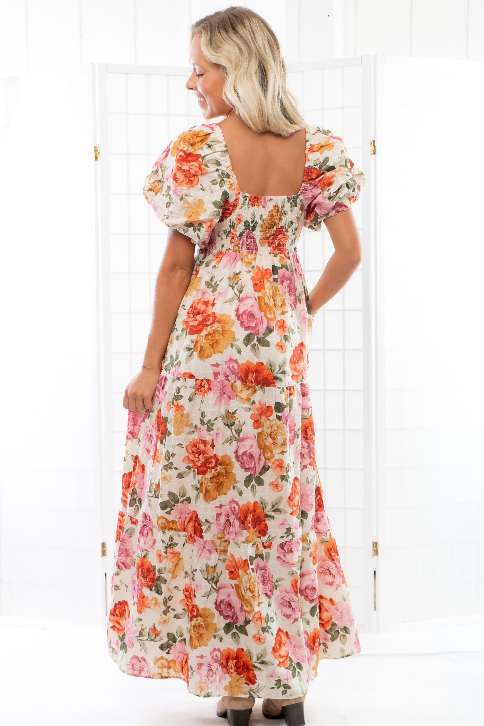 Show Me Your Mumu Ivory Hillside Floral Joanna Midi Dress-Dresses-Show Me Your Mumu-L. Mae Boutique &amp; Wild Mabel Clothing